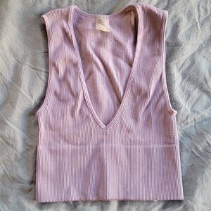 Dynamic Fitted Lavender Rib V-Neck Tank Top Size Small